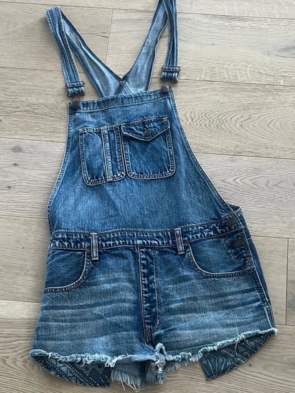American Eagle Outfitters Overalls Blue Denim Shorts Overalls Size Large